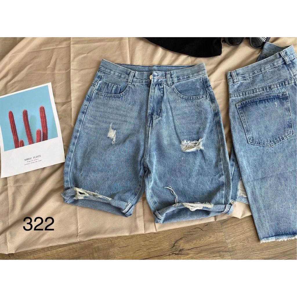 QUẦN SHORT LỬNG JEAN – BÒ NGÓ ĐÙI KIỂU NỮ LƯNG CAO XANH TRƠN BASIC RÁCH BỤI 52