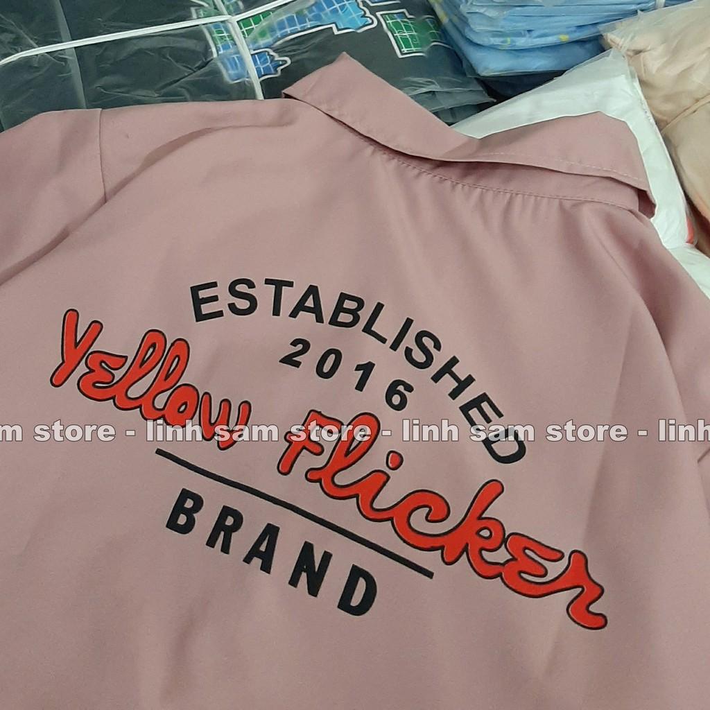 Áo sơ mi nữ cổ bẻ tay ngắn có túi dáng ulzzang freesize form rộng HÌNH YELLOW FLICKER BRAND màu hồng sẫm