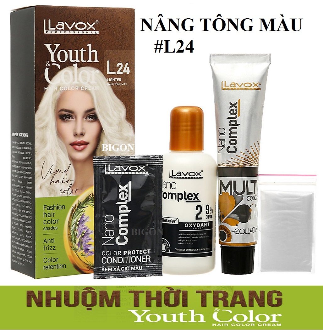 (Sử Dụng Màu L24 Để Nâng Tông Màu Tóc Trước Khi Nhuộm Những Màu Nhuộm Sáng) Kem Nhuộm Nâng Tông Màu Tóc Thời Trang Lavox Youth&amp;Color - L24 Lighter