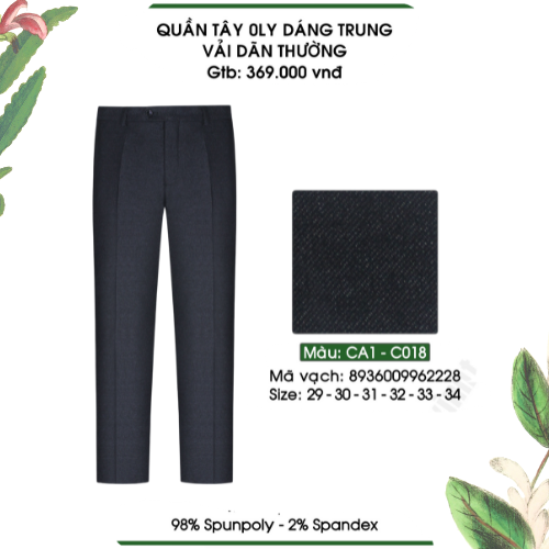 Quần Tây Nam Công Sở 0ly Form Suông Classic 369