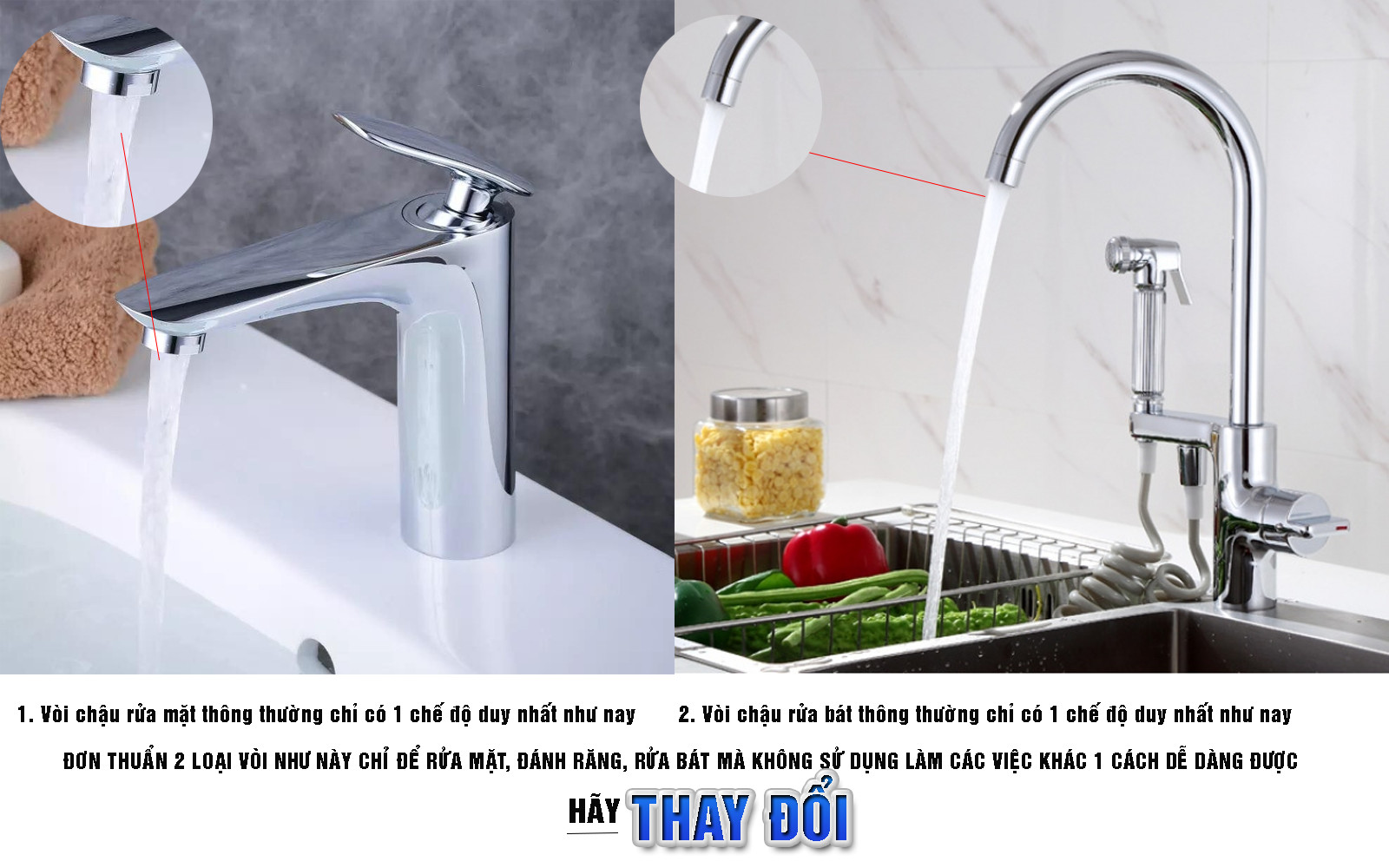 Phụ kiện đầu chuyển gắn vòi nước rửa mặt, vòi lavabo, vòi rửa bát 2 chế độ điều chỉnh nước Sen và dòng, tăng áp, xoay 360 độ, 720 độ, tiết kiệm nước, chất liệu đồng thau mạ 9 lớp – Dan House 3011