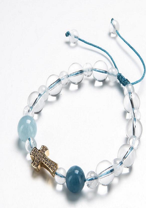Vòng Chuỗi Mân Côi Hải Lam Ngọc 08mm mix Thạch Anh Trắng AQUA01 - VIETGEMSTONES