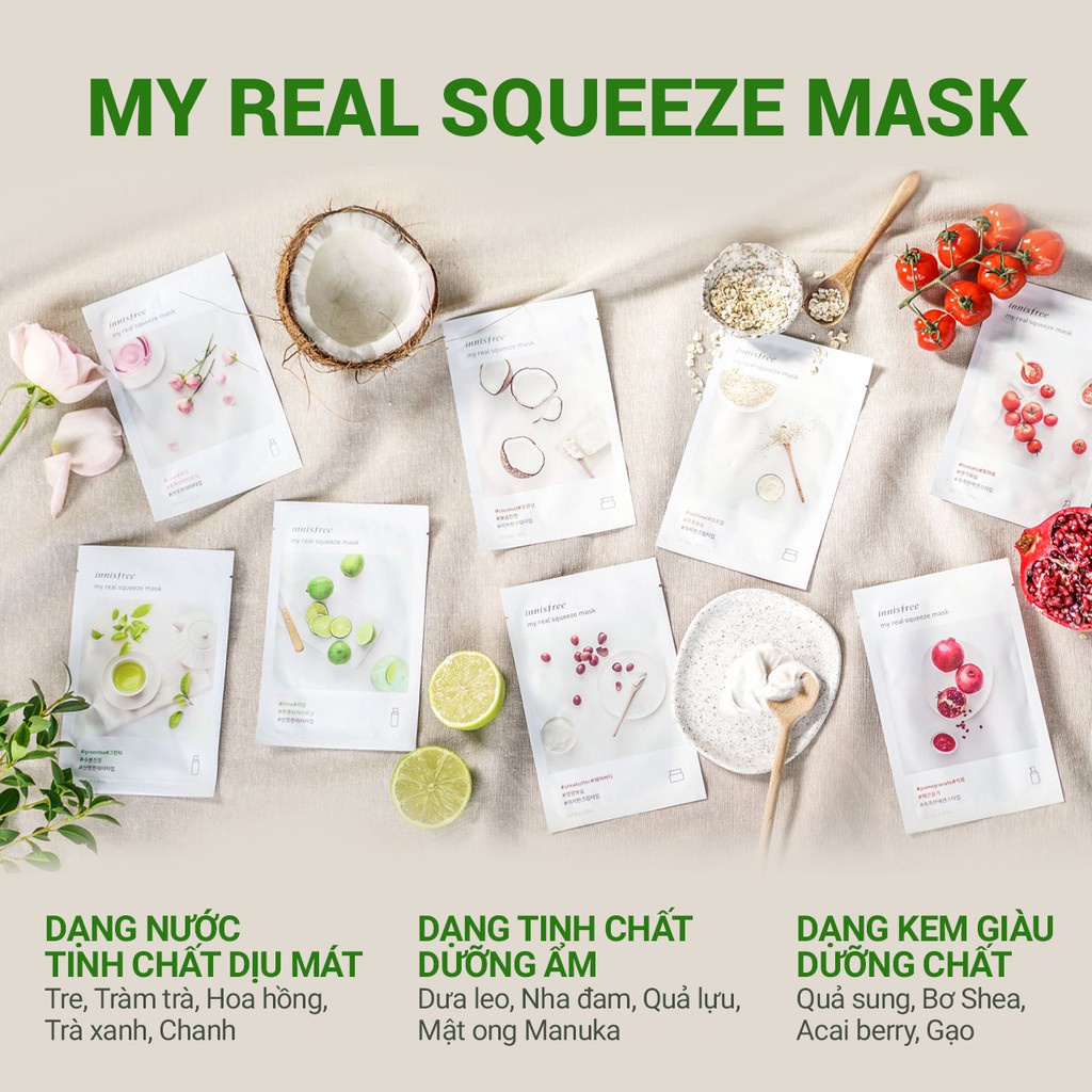 Bộ 20 Mặt nạ giấy dưỡng da Hàn Quốc innisfree Energy Mask 22ml (giao ngẫu nhiên)