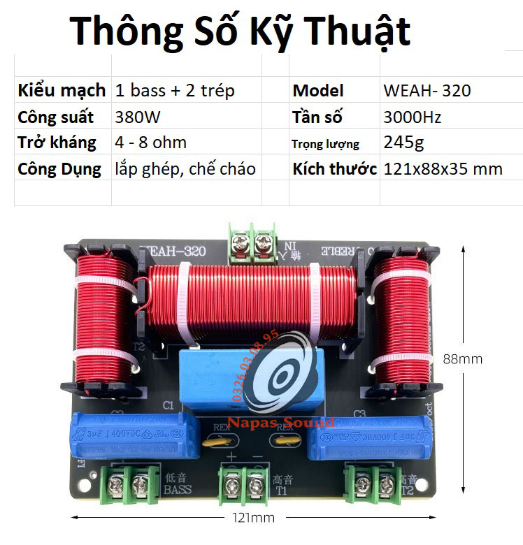 MẠCH PHÂN TẦN 3 LOA WEAH320 - LẮP 1 BASS 2 TRÉP KHÔNG CẦN HÀN DÂY (GIÁ 1 CÁI) - PHÂN TẦN BASS 25 30 40