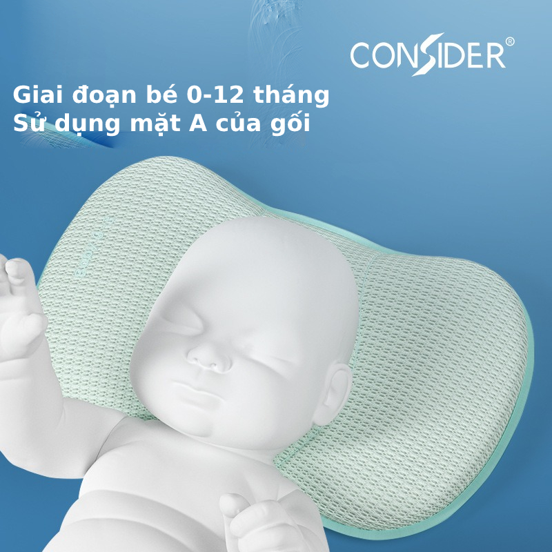 Gối cao cấp làm từ Memory Foam chống méo đầu, nghẹo cổ cho trẻ em từ 0-3 tuổi