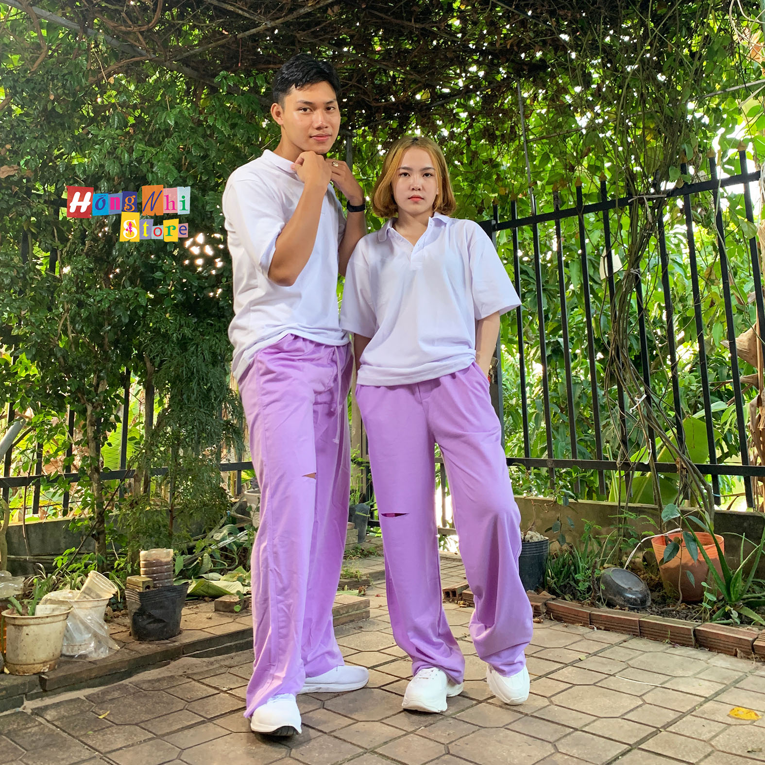 Quần Ống Rộng Rách Gối Màu Tím Lưng Thun Culottes Ulzzang Unisex - MM