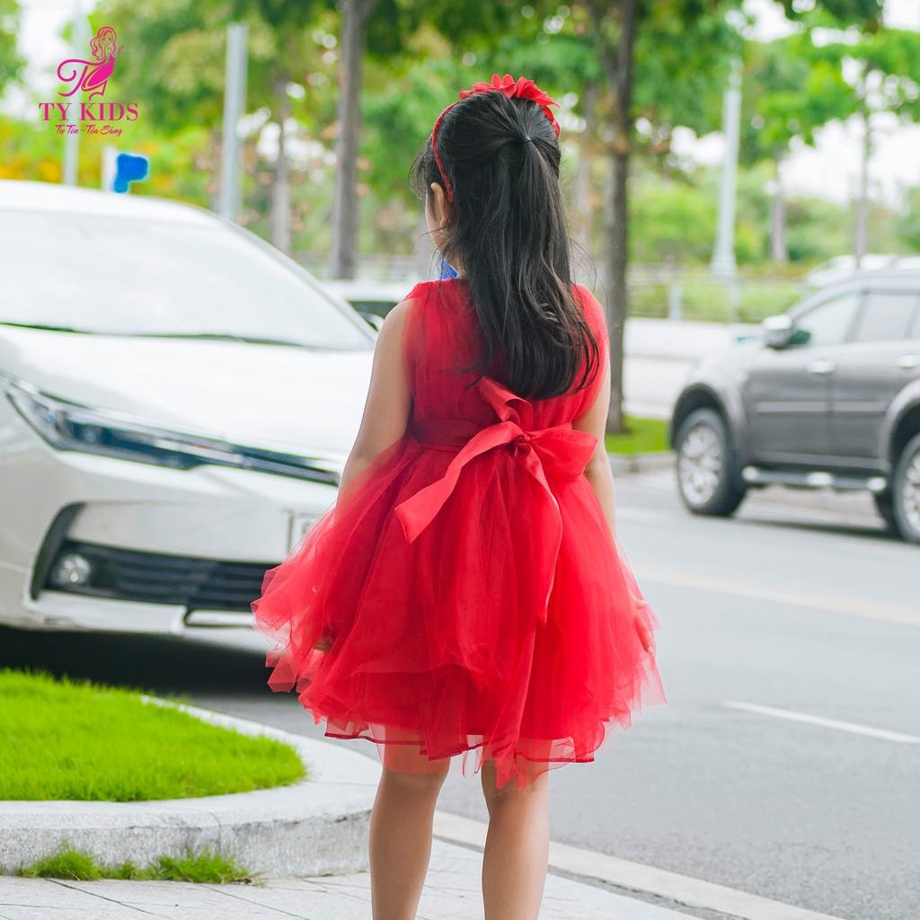 Váy Đầm Bé Gái Mẫu Đỏ Hoa Eo Thời Trang TY KIDS