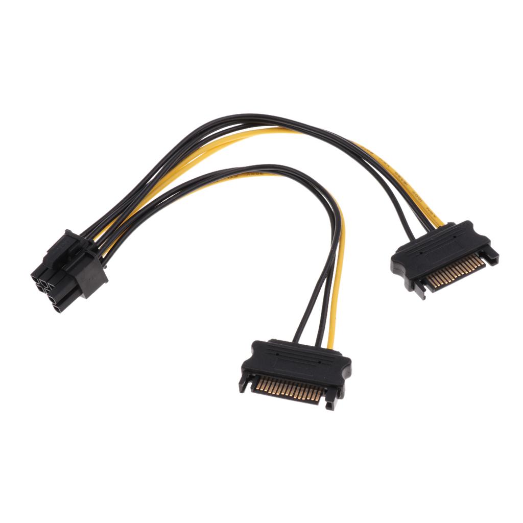 20cm PCI-E Dual SATA 15PIN to 8P Power Cables for Graphics Video Card of Computer