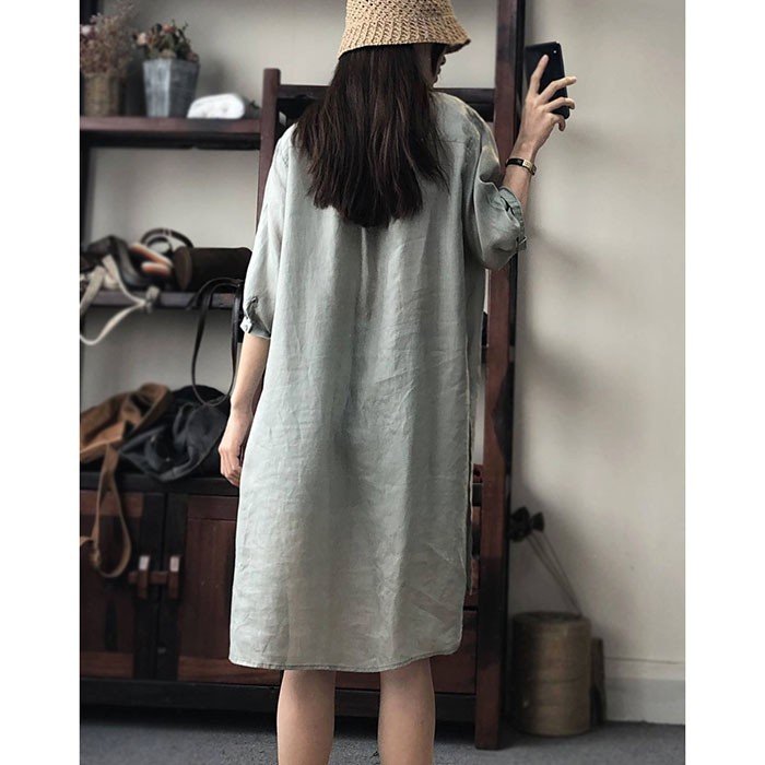 Sơ mi nữ dáng dài Linen bột Premium cổ tàu tay lỡ trẻ trung, chất vải Linen nhập Hàn mềm mát, thời trang hè thu 2023