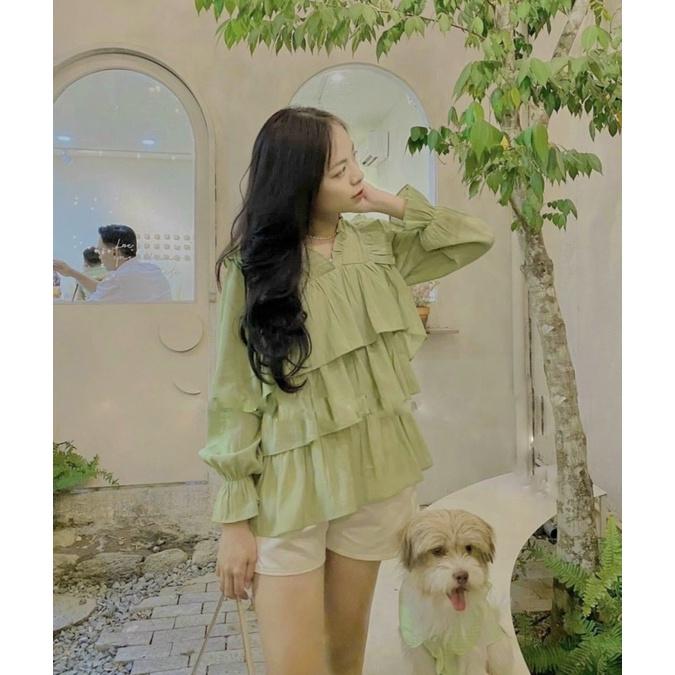 Áo bèo tầng babydoll xanh bơ nhiều màu Lovi