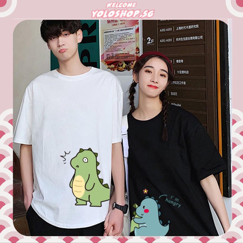 Áo Thun Tay Lỡ Unisex KHỦNG LONG HUNGRY Form Rộng Ulzzang Couple Nam Nữ