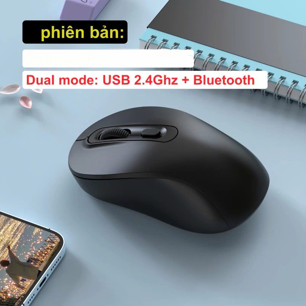 Chuột không dây wireless USB 2.4Ghz sạc pin Kết Nối Bluetooth, chồng ồn, DIP1600 chuyên dùng cho máy tính, laptop, tivi - Hàng Nhập Khẩu