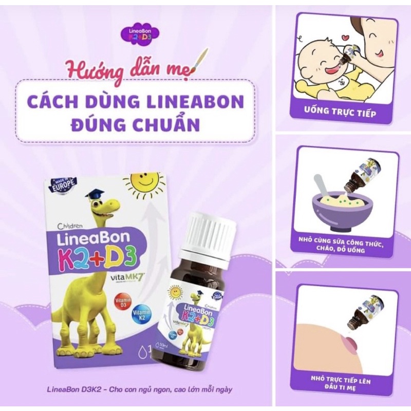 Combo 2 hộp LINEABON K2D3 - Hỗ trợ tăng chiều cao, hết còi xương cho trẻ sơ sinh - Sản phẩm từ Châu Âu - Công nghệ mới giúp hấp thu tối đa canxi tự nhiên