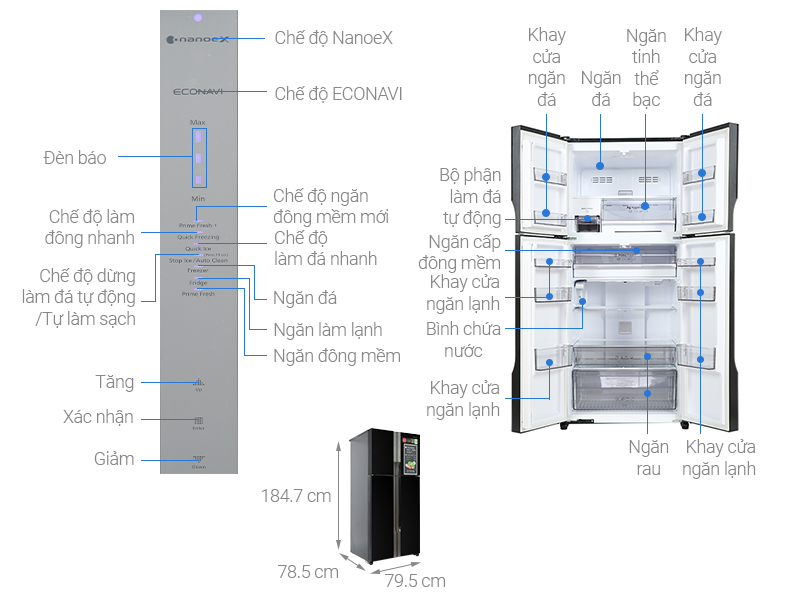 Tủ lạnh Panasonic NR-DZ601YGKV, 4 cánh , làm đá tự động, Hàng chính hãng, Chỉ giao tại Hà Nội