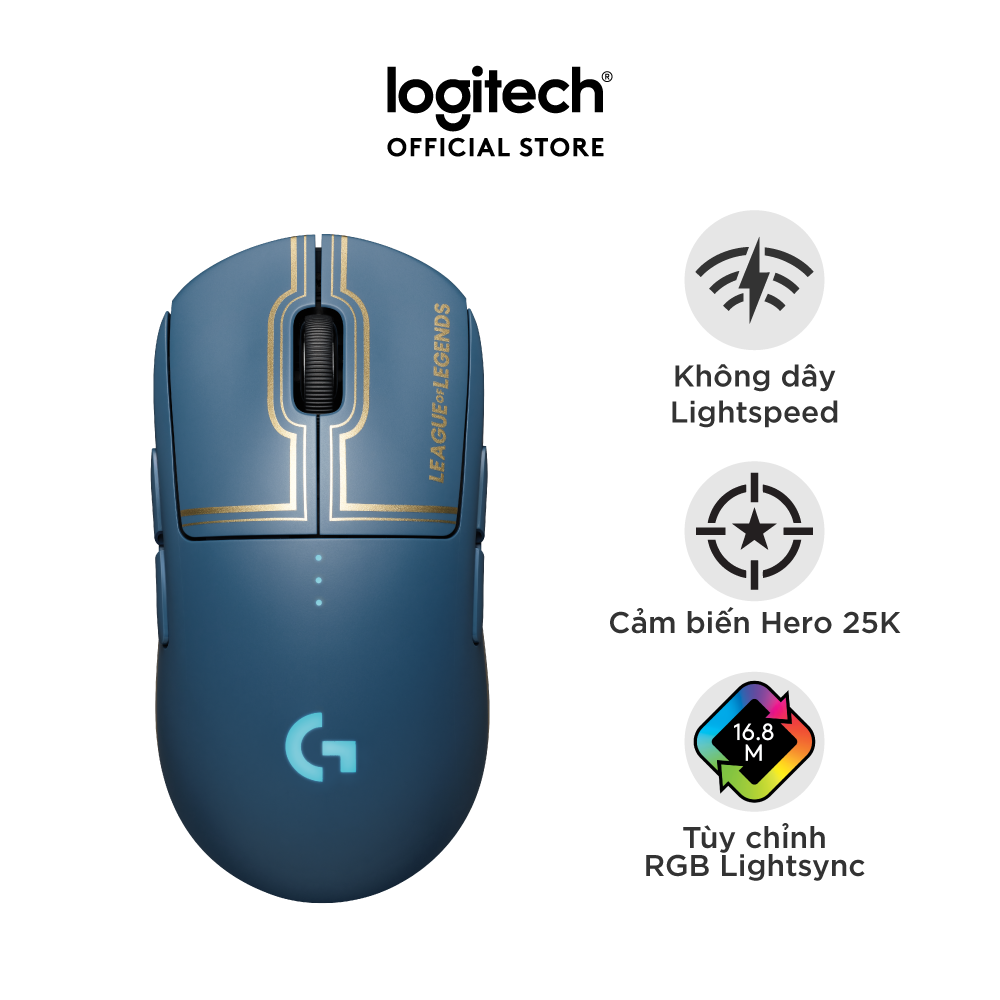 Chuột game không dây Logitech G Pro Wireless LOL League of Legends - Nhẹ, cảm biến Hero 25k, RGB, có nút lập trình -Hàng chính hãng