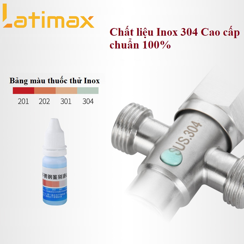 Van chia nước, van giảm áp T cầu Inox 304 chia 2 đường nước có khóa Latimax VGA2 cao cấp