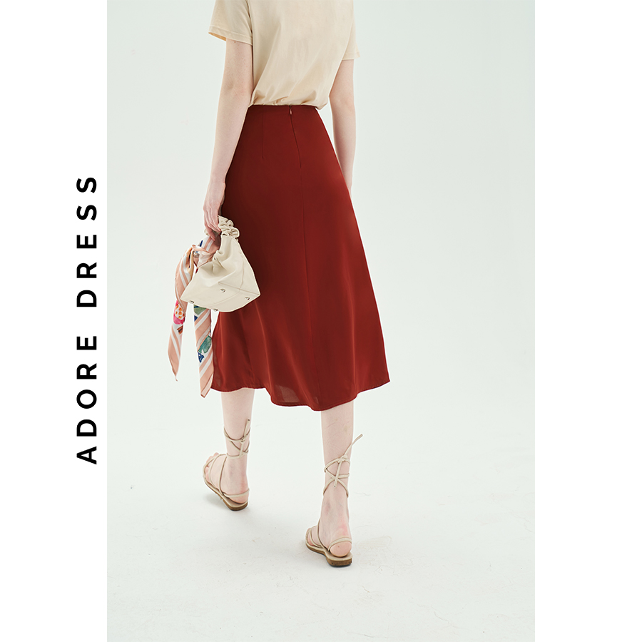 Chân váy Midi Skirts Tuytsy trơn Cam cháy và đen  khuy Sườn 313SK2015 ADORE DRESS