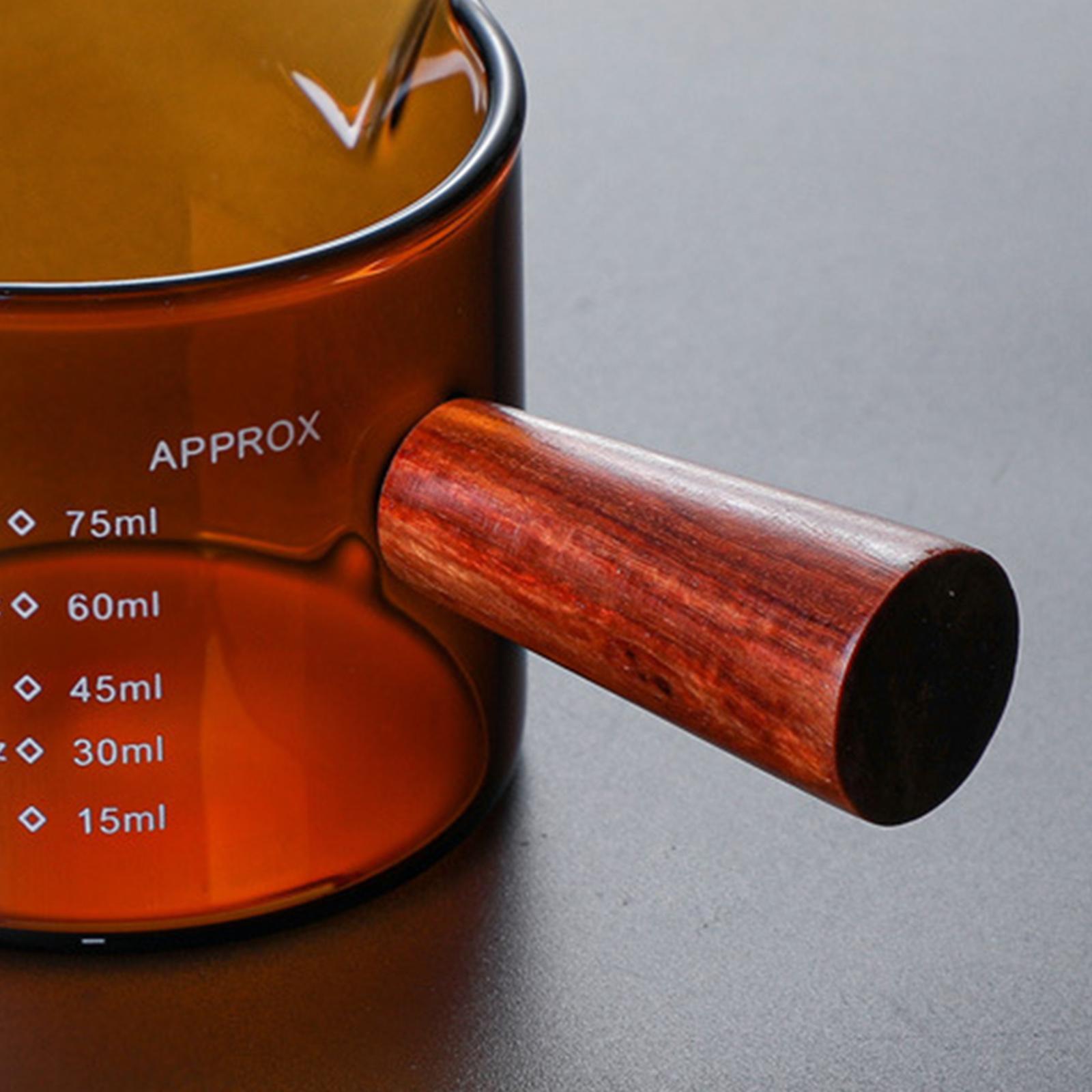 2 Pieces Espresso Coffee Cup, Measuring Cup Double Spouts With Wooden Handle