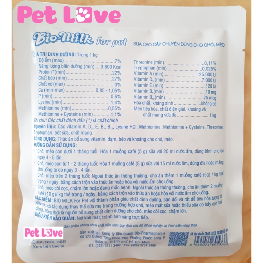 1 hộp (15 gói) sữa dinh dưỡng cho chó mèo Bio milk for pet
