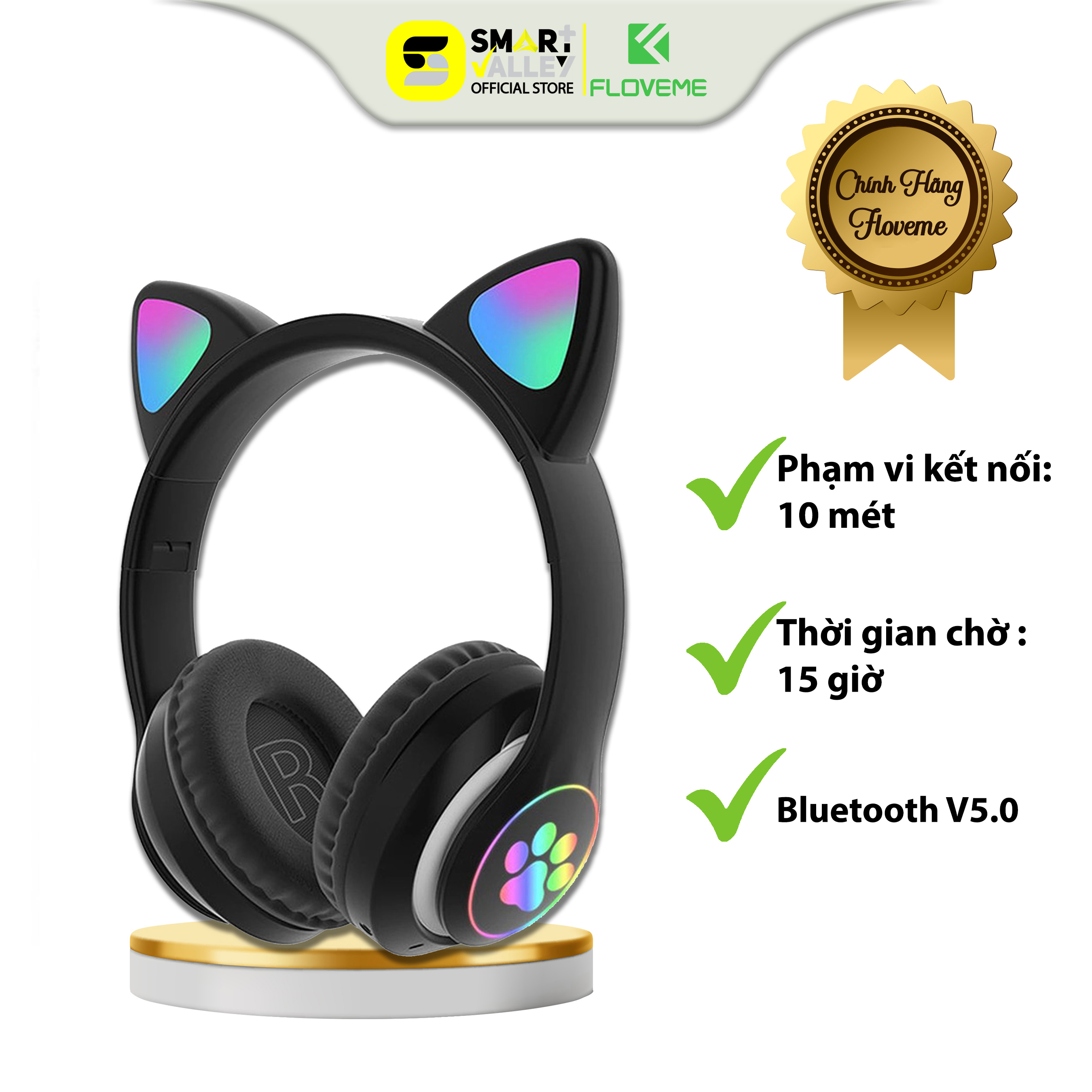 Tai nghe mèo FLOVEME VZV 23M – Thiết kế  dễ thương &amp; Đèn LED nhấp nháy  – Công nghệ âm thanh HIFI - headphone có micro – hỗ trợ điều chỉnh âm lượng  - Hàng chính hãng