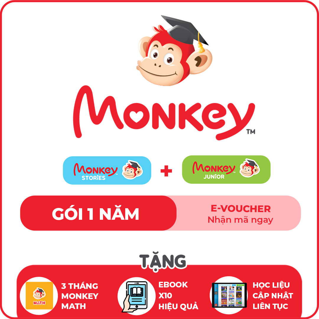 Monkey English - Bộ 2 ứng dụng dạy trẻ tiếng Anh toàn diện từ con số 0 - Monkey Junior & Monkey Stories - Gói học 1 năm