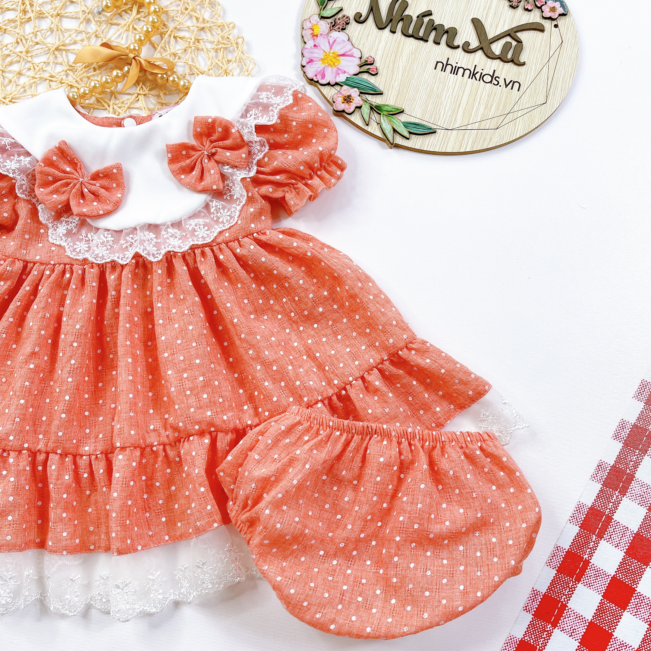 Váy Lolita Hồng Pastel Cho Bé Gái Sơ Sinh Đến 15kg Chất Đũi Xốp Mát Rượi