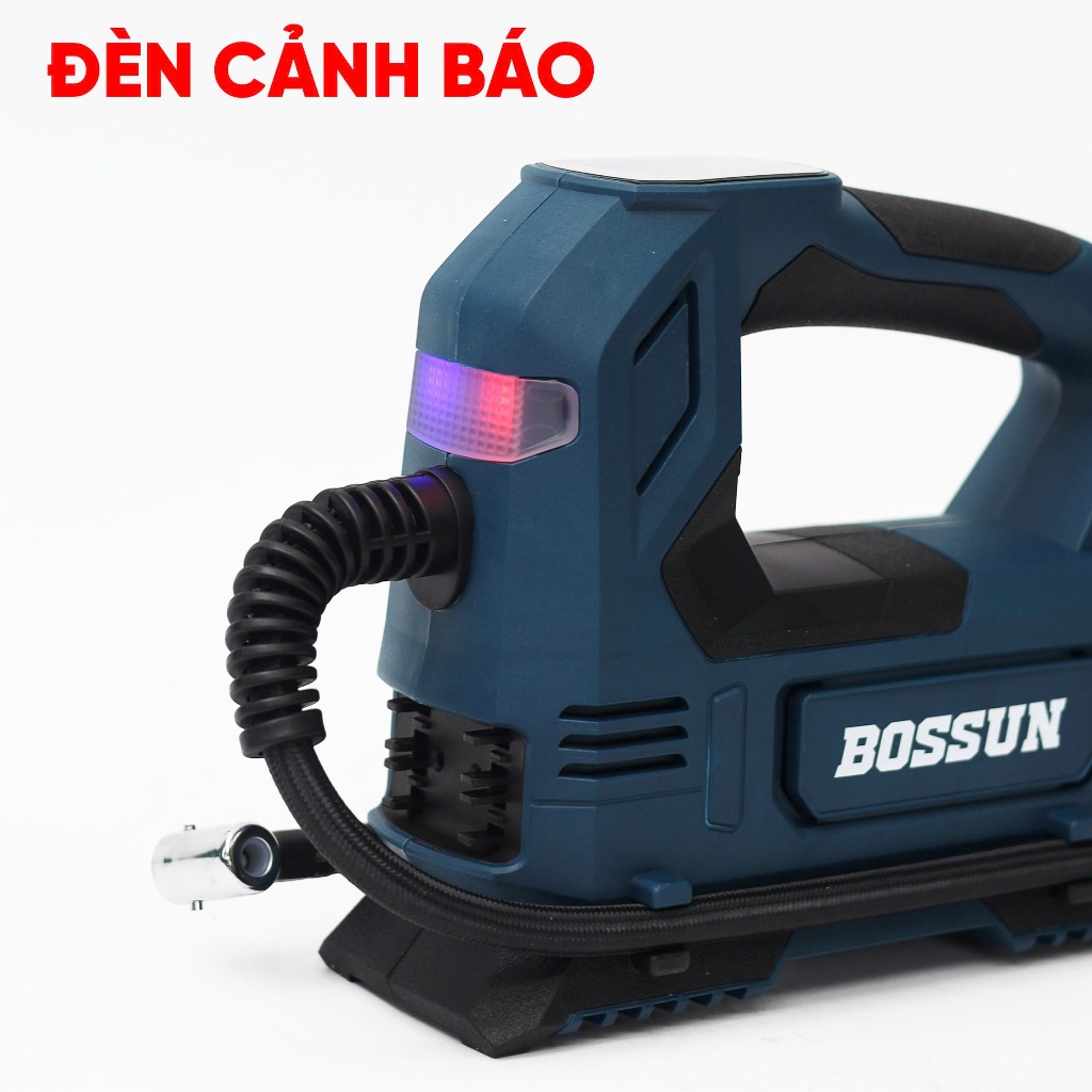 Máy bơm hơi pin BS BOSSUN BS-BH120Z Áp suất 120PSI, Vừa dùng điện xe hơi vừa dùng pin chân phổ thông