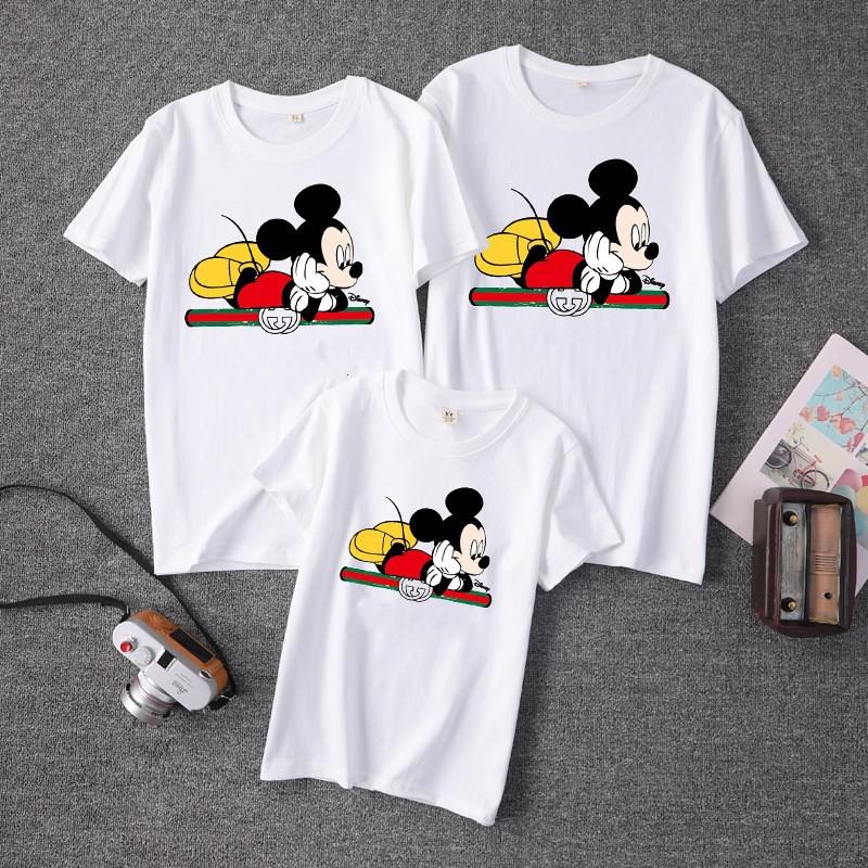 Áo thun nam nữ in hình chuột Mickey cổ tròn from rộng dành cho gia đình