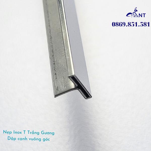 Nẹp T Inox 304 trắng gương, nẹp inox chữ T bào chấn vuông cạnh, dày 0.8li, thanh dài 2m44, dễ thi công