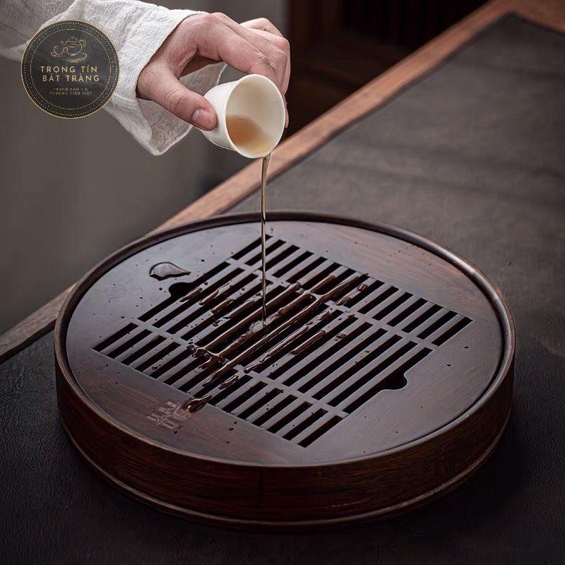 Khay Trà Tre Cao Cấp Tròn Lớn Kích Thước 38*5 KT 14.3