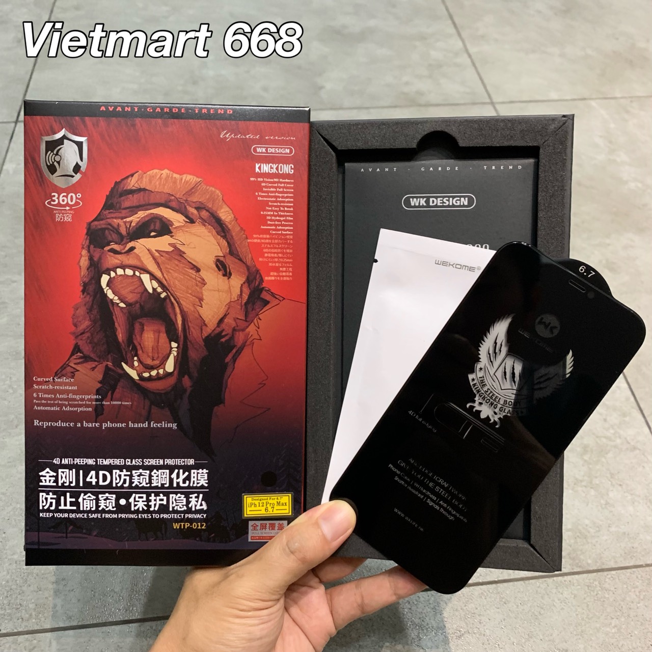 Kính Cường Lực Chống Nhìn Trộm KingKong Dành Cho iPhone – Full Hộp – Dán Full Màn – Hàng Chính Hãng – 12ProMax 6,7