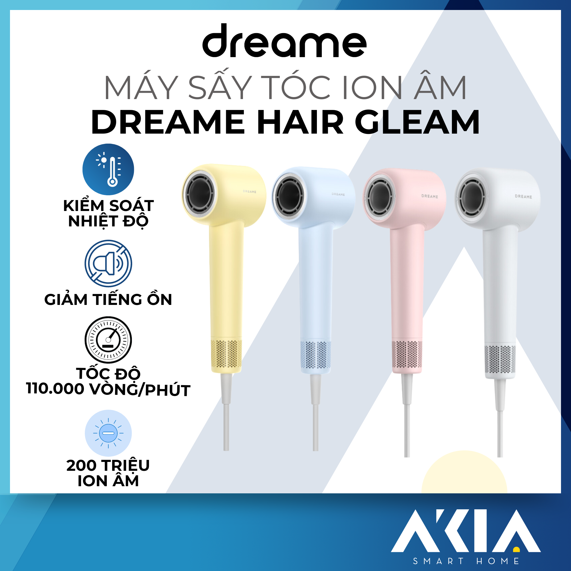 Máy sấy tóc Dreame Hair Gleam AHD12A - 4 chế độ nhiệt, 2 tốc độ gió - BH 24 tháng, Hàng chính hãng