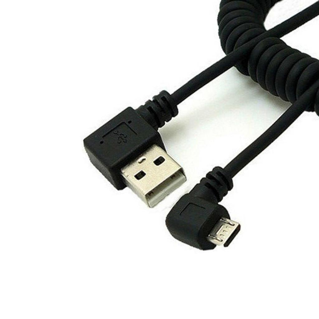 90 Degree Angle USB 2.0 Male to 90 Degree Right Angle Micro USB 5 Pin Male Charge and Sync Coiled Spiral Cable