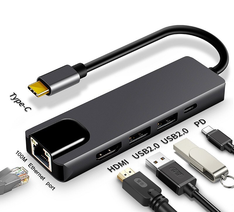 ROGTZ Cáp USB Type-C Ra 5 Cổng HDMI 4K, USB 2.0 Và Ethernet RJ45 - Hàng Chính Hãng