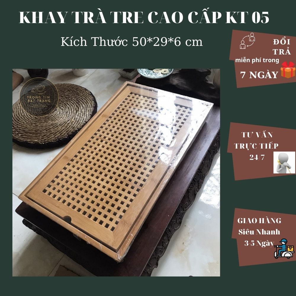 Khay Trà Tre Cao Cấp Chữ Nhật Kích Thước 50*29*6 KT 05