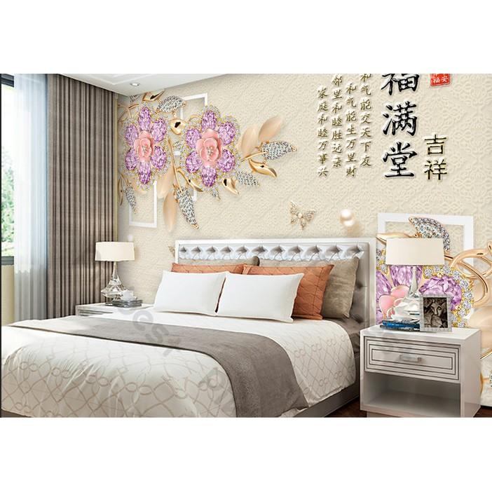 Tranh dán tường Hoa trang sức phú quí hiện đại, tranh dán tường 3d hiện đại MS1202649