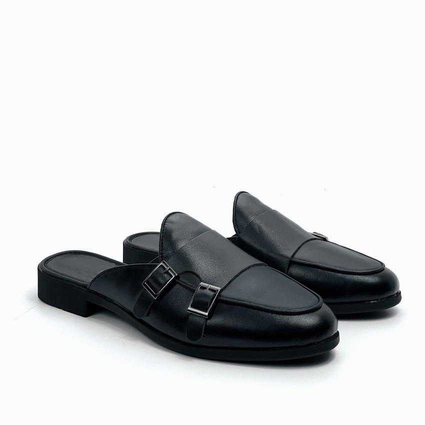 Giày sục nam ERMAND da Pu Pu bảo hành 1 năm kiểu dáng Double Monk Strap Slipper hiện đại - Mã T32