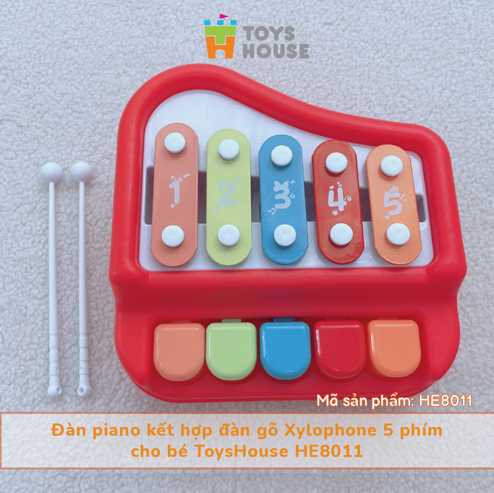 Đồ chơi đàn piano kết hợp gõ Xylophone 5 phím cho bé ToysHouse 8011 - đồ chơi nhạc cụ cho bé 9 tháng trở lên