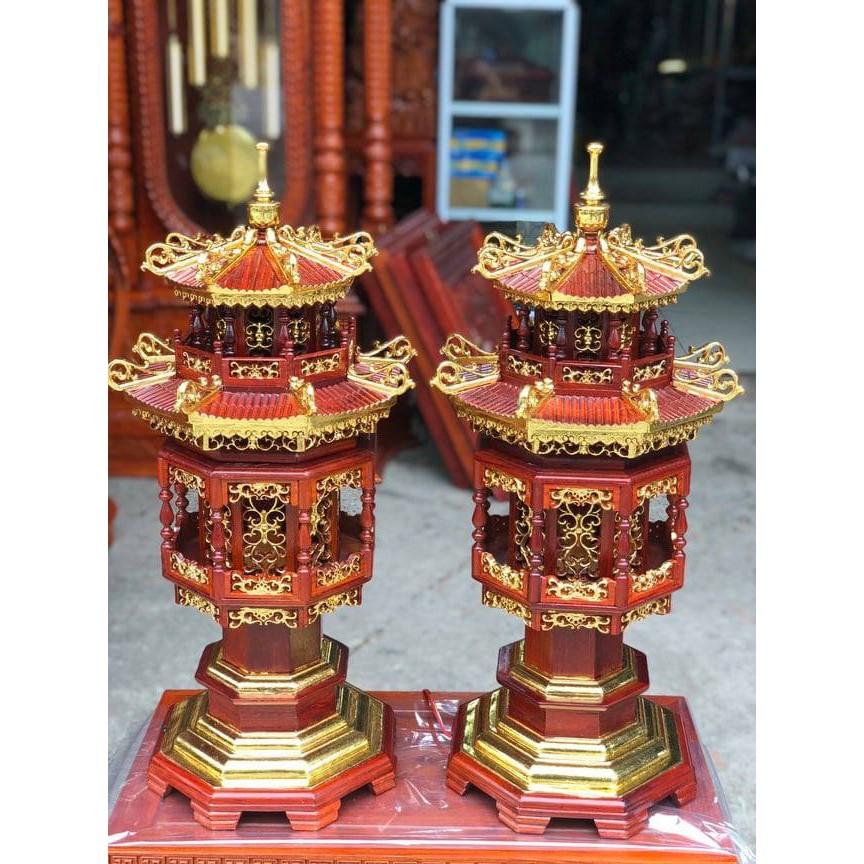 Cặp đèn thờ mái chùa gỗ hương cao 61