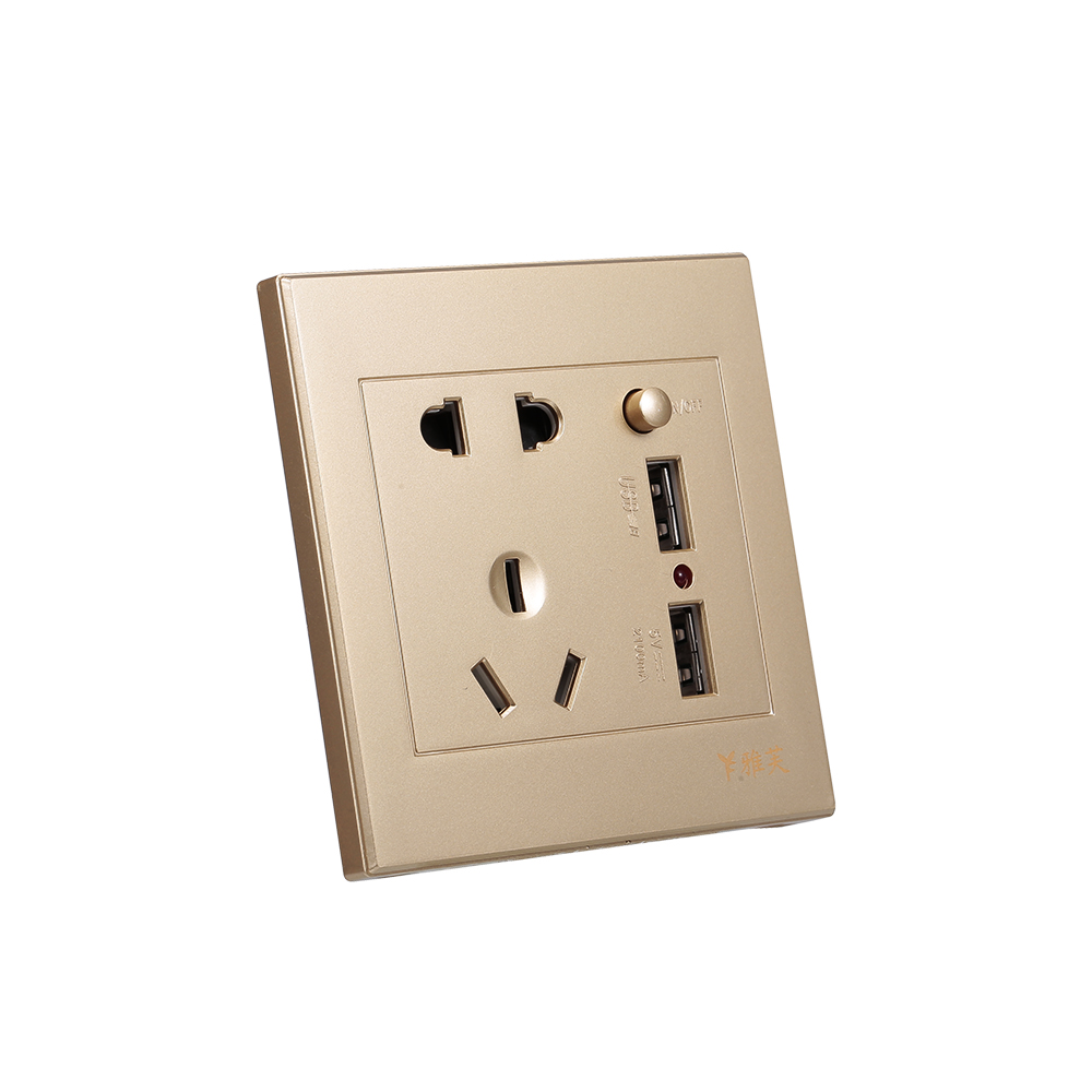 Ổ Cắm Điện Treo Tường Với 2 Ổ Cắm Và 2 Cổng USB, Màu Vàng