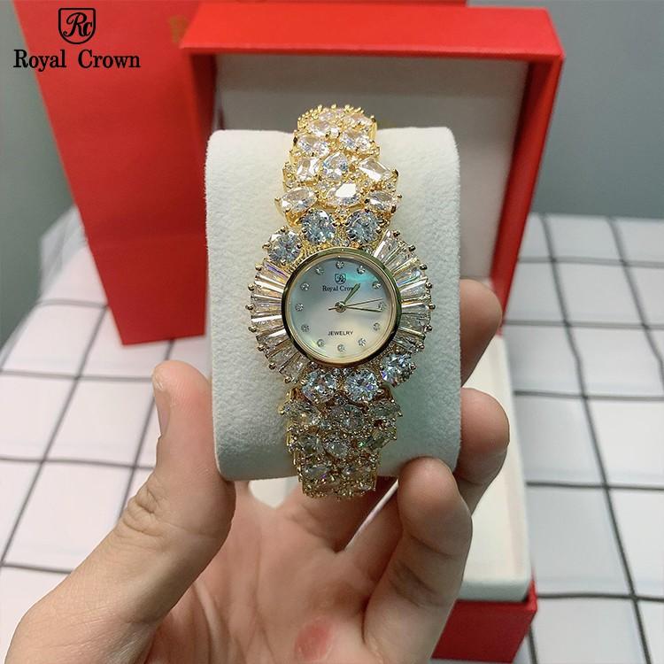 Đồng Hồ Nữ Chính Hãng Royal Crown 5396 Dây Kim Loại Đính Đá Chống Nước Chống Xước