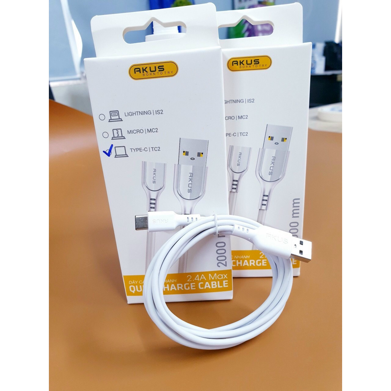 Cáp Sạc USB type c 2m Akus - Hàng chính hãng