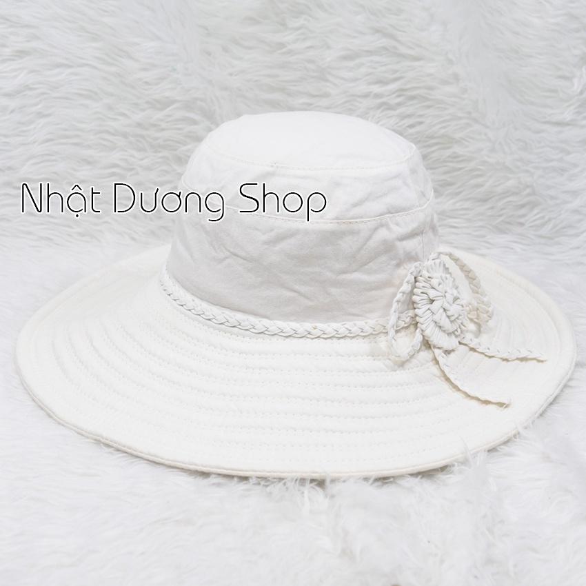 Nón Bo Vành rộng 11 cm, nón tai bèo vành rộng gắn hoa và nơ thắt dạng tít vải cotton cao cấp