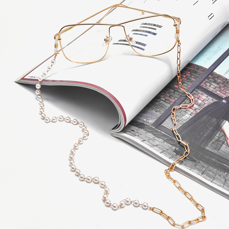 Chain glasses dây đeo kính hạt châu và chuỗi titan hợp kim bất đối xứng unisex nam nữ thời trang khác biệt