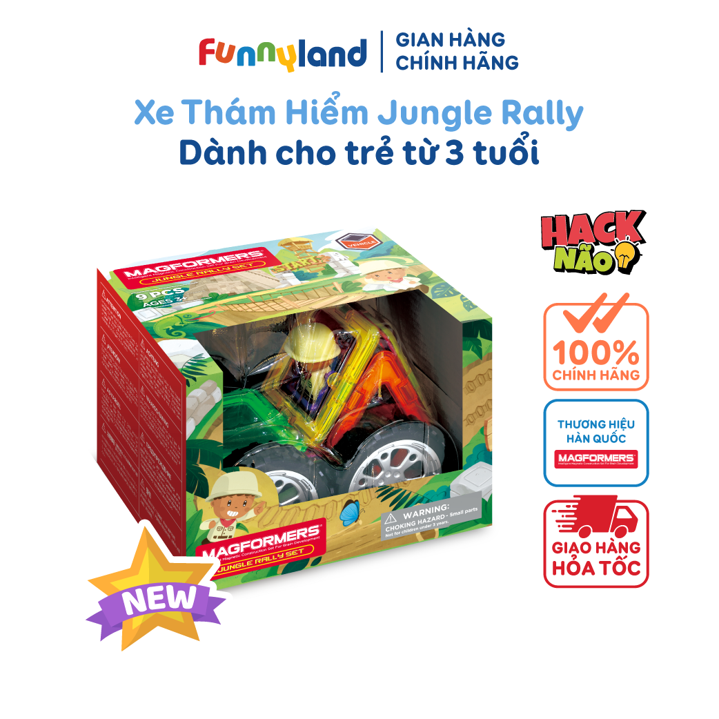 Đồ chơi xếp hình nam châm Hàn Quốc Magformers Xe đua Jungle Rally (kèm Nhân vật) phù hợp với bé từ 3+