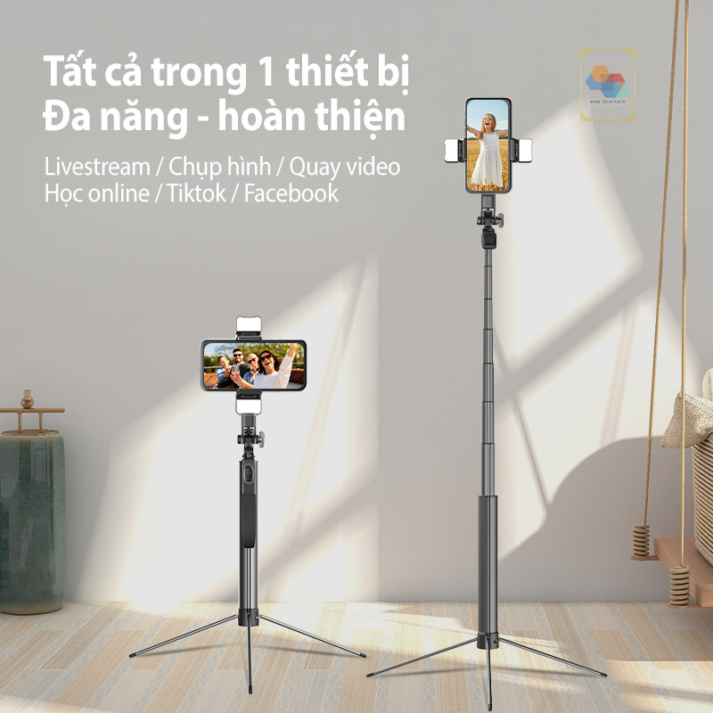 Gậy chụp hình quay video Cyke A21S phiên bản hợp kim chắc chắn, mở rộng đến 175cm, đèn RGB tạo khung nền, trục cardan xoay 3D tự do, hàng nhập khẩu