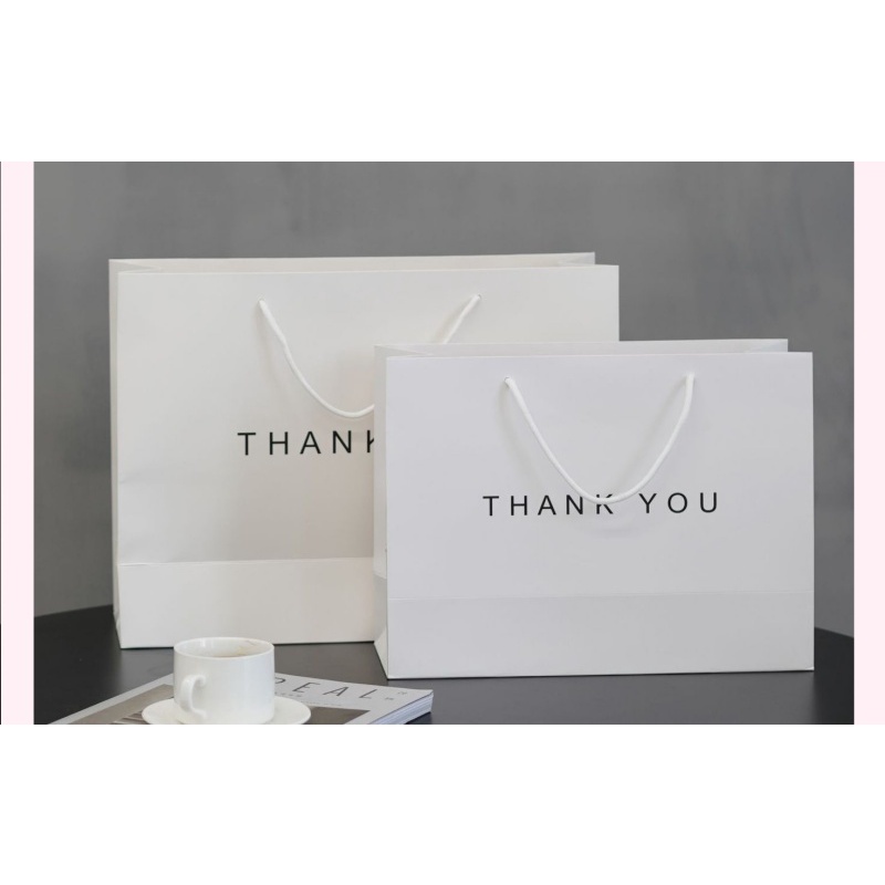 Túi giấy kraft Classy Thank You có quai xách màu trắng, nhiều kích cỡ lựa chọn Q1352