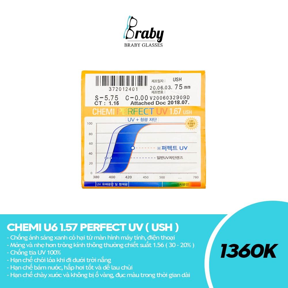 Tròng kính cận loạn siêu mỏng Chemi cao cấp Braby mắt kính chống ánh sáng xanh đổi màu đi nắng chống xước bám hơi nước