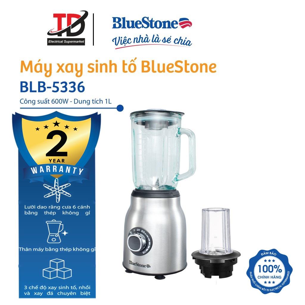 Máy xay sinh tố BlueStone BLB-5336 - 600W Cối thủy tinh cao cấp dung tích 1000ml, Bảo hành điện tử 2 năm, Hàng Chính Hãng