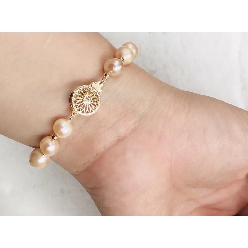 Vòng Tay, Lắc Tay Hạt Ngọc Trai Thật Nước Ngọt Màu Cam 6ly Khóa Bạc - Trường Thịnh Ngọc Trai